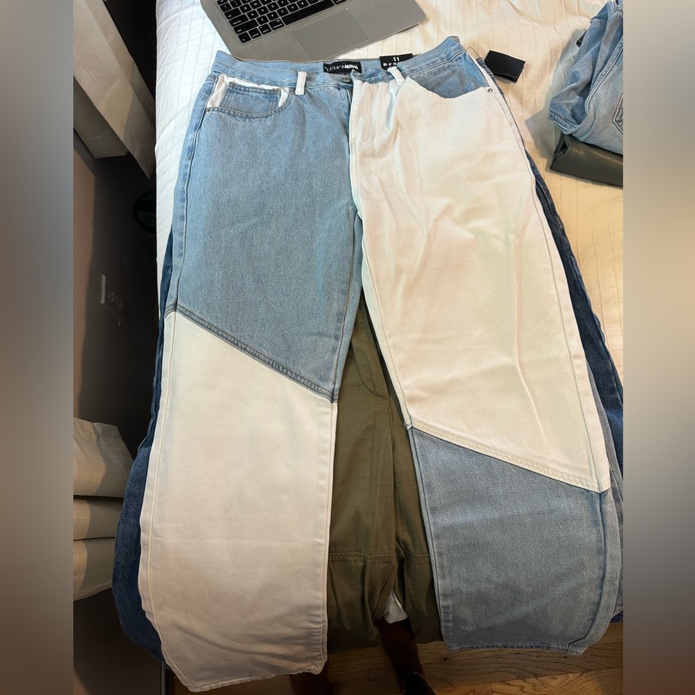 Blue & white patterned jeans
